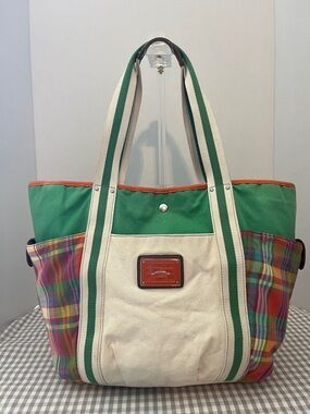 Tommy Hilfiger Madras Plaid Cotton and Canvas Tote Bag, Large, Early 2000's, Y2K